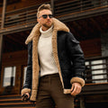 Fur collar men's leather jacket