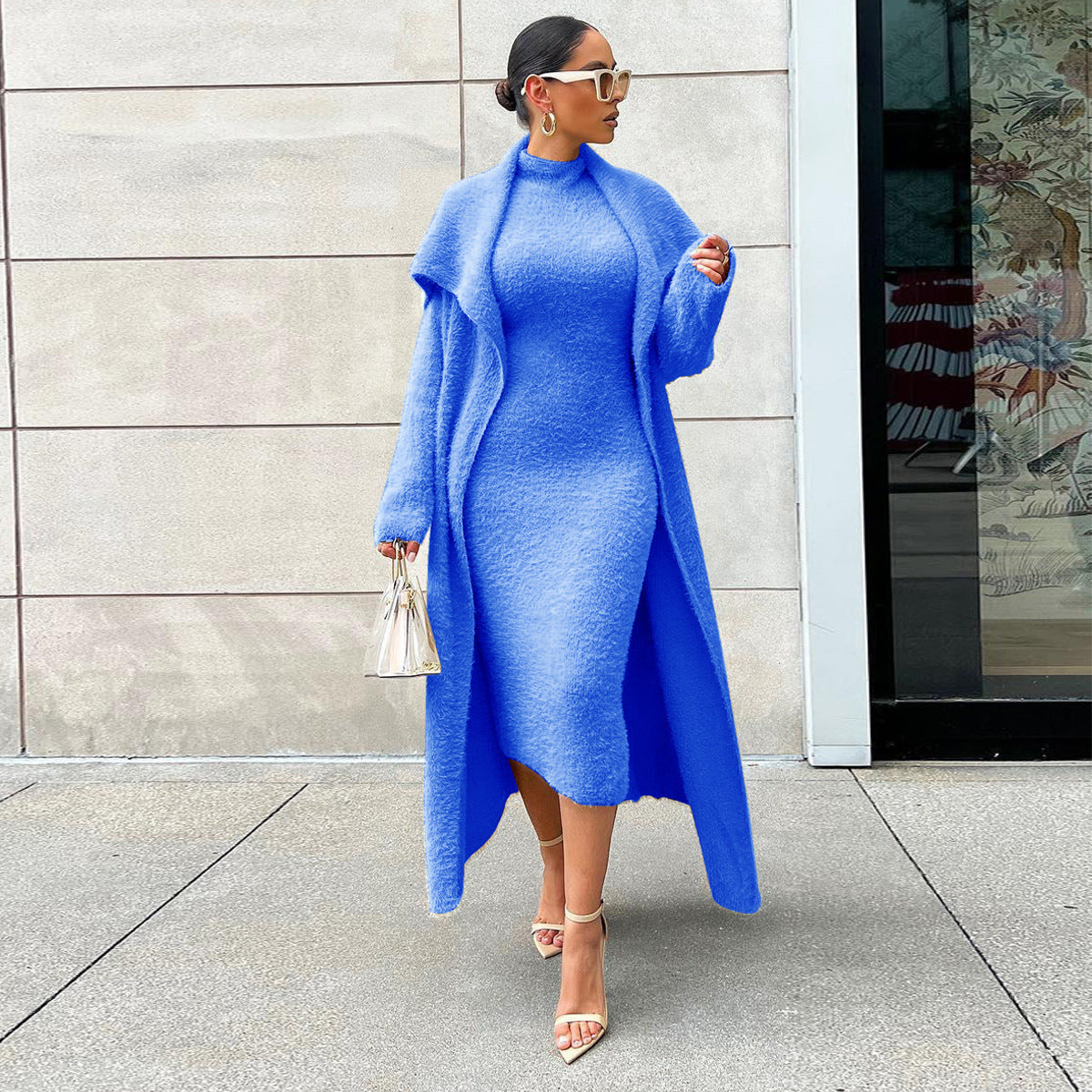 Autumn and winter cardigan velvet two-piece dress