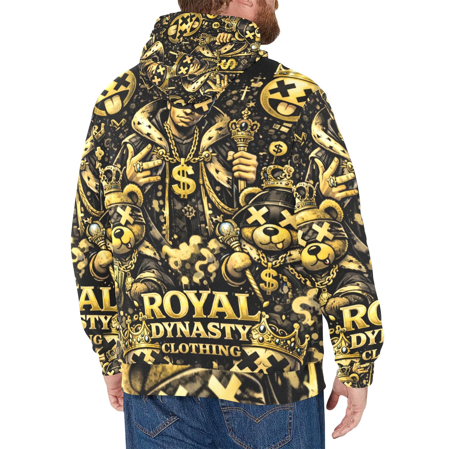 RDC BLACK AND GOLD KING EMOJI Men's Long Sleeve Fleece Hoodie (H55)