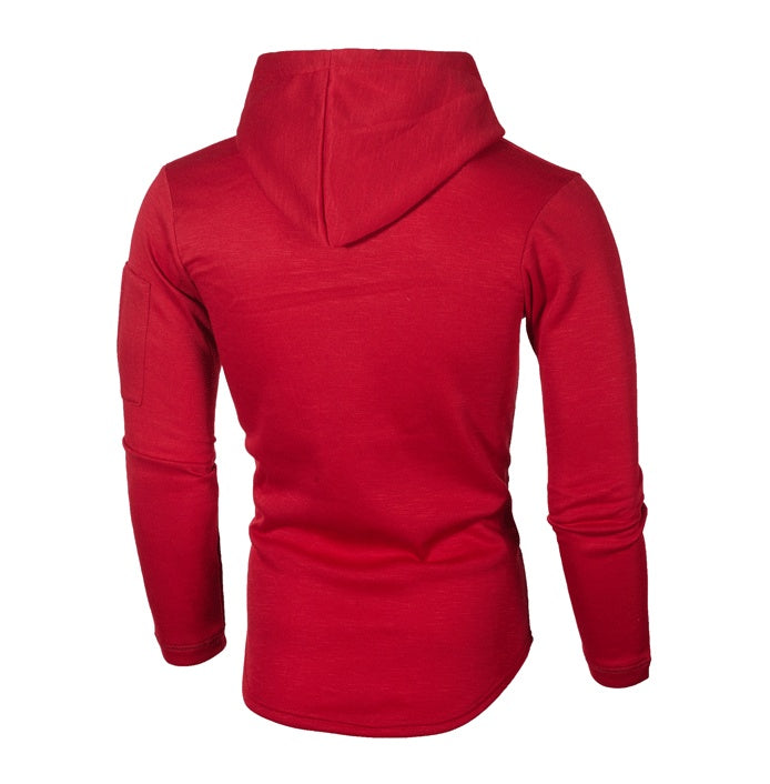 Solid color round neck hooded arm zipper stitching European and American long T-shirt