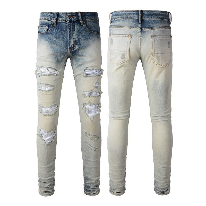 Casual Cool Hole & Patch Diamond Slim Fit jeans for Men
