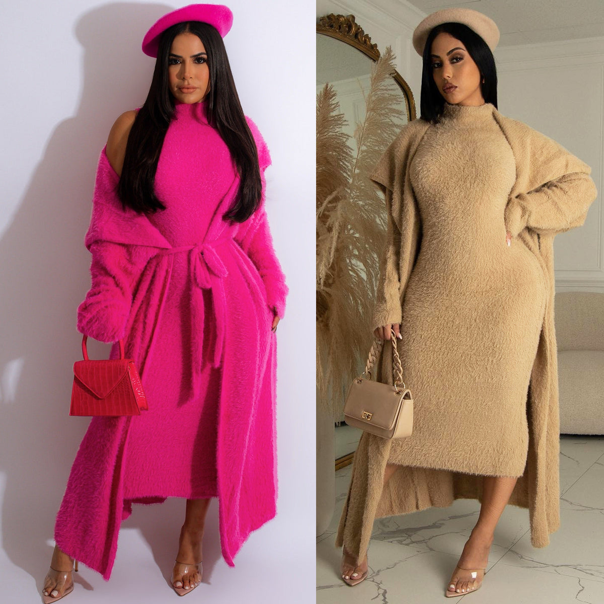 Autumn and winter cardigan velvet two-piece dress