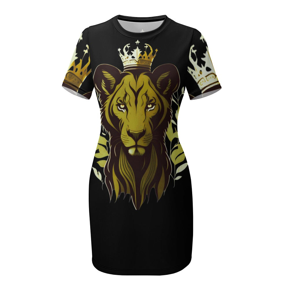 UNBREAKABLE QUEEN LIONNESS White Crew Neck Short Sleeve Dress