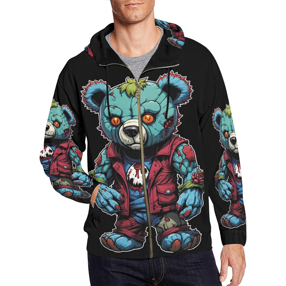 zombie bear Men's All Over Print Full Zip Hoodie (Model H14)