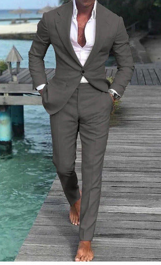 Men's Solid Color Casual Pants Suit