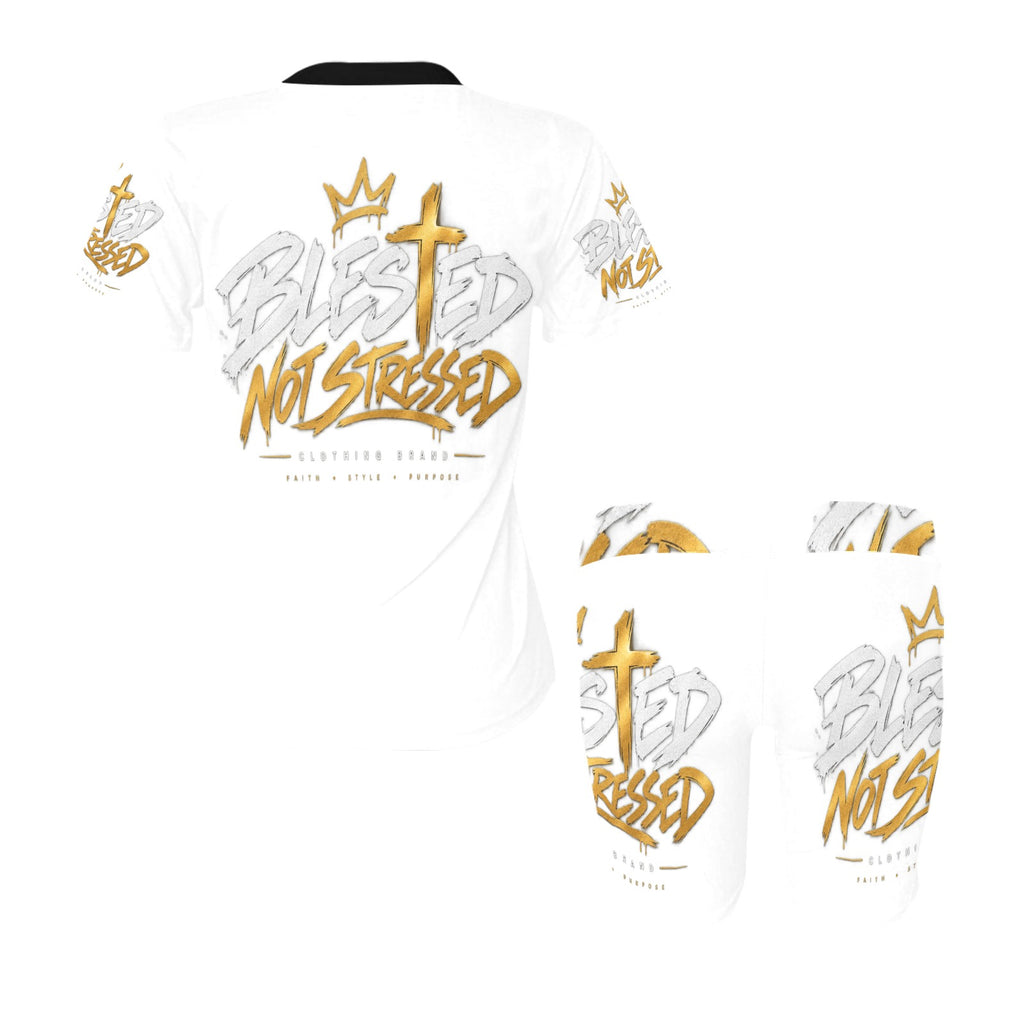 Blessed Not Stressed Women's T-Shirt & Shorts Yoga Set