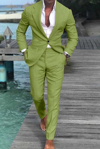 Men's Solid Color Casual Pants Suit