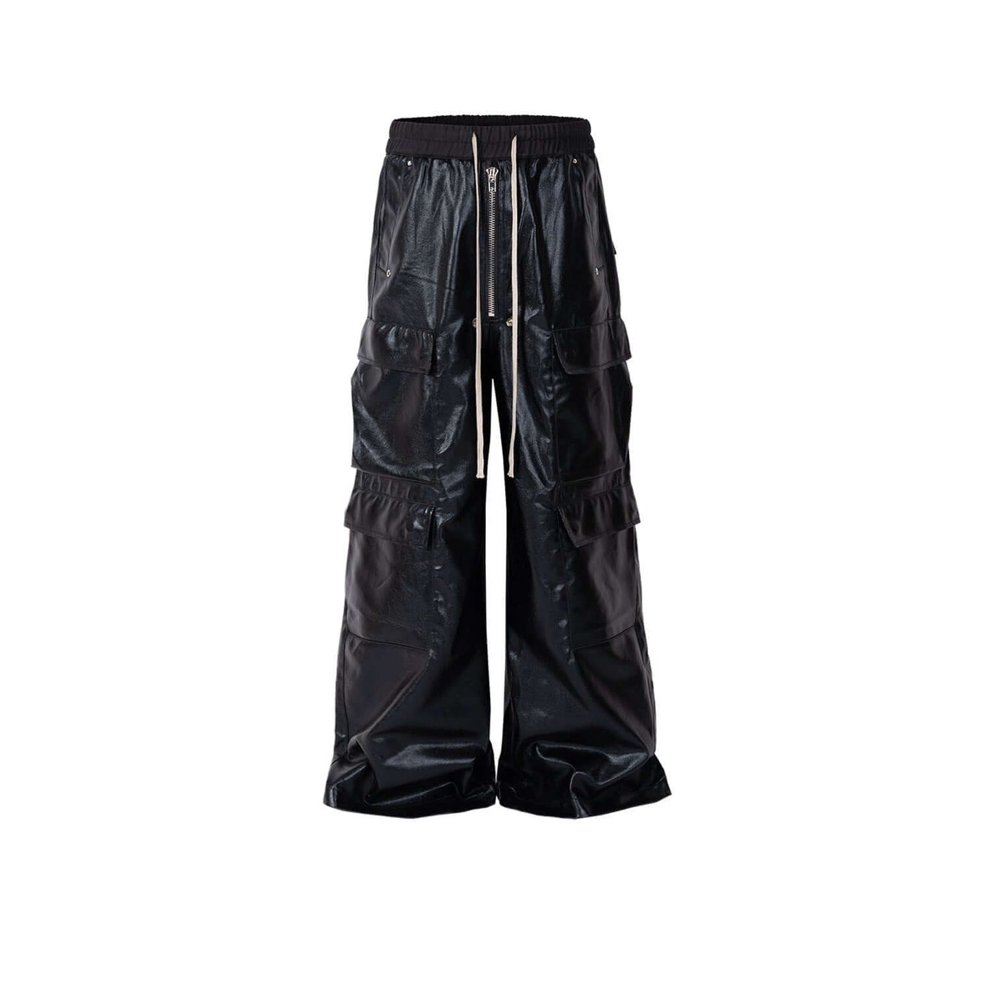 Bright Coated Wide Legged  luxury Black Casual Pants