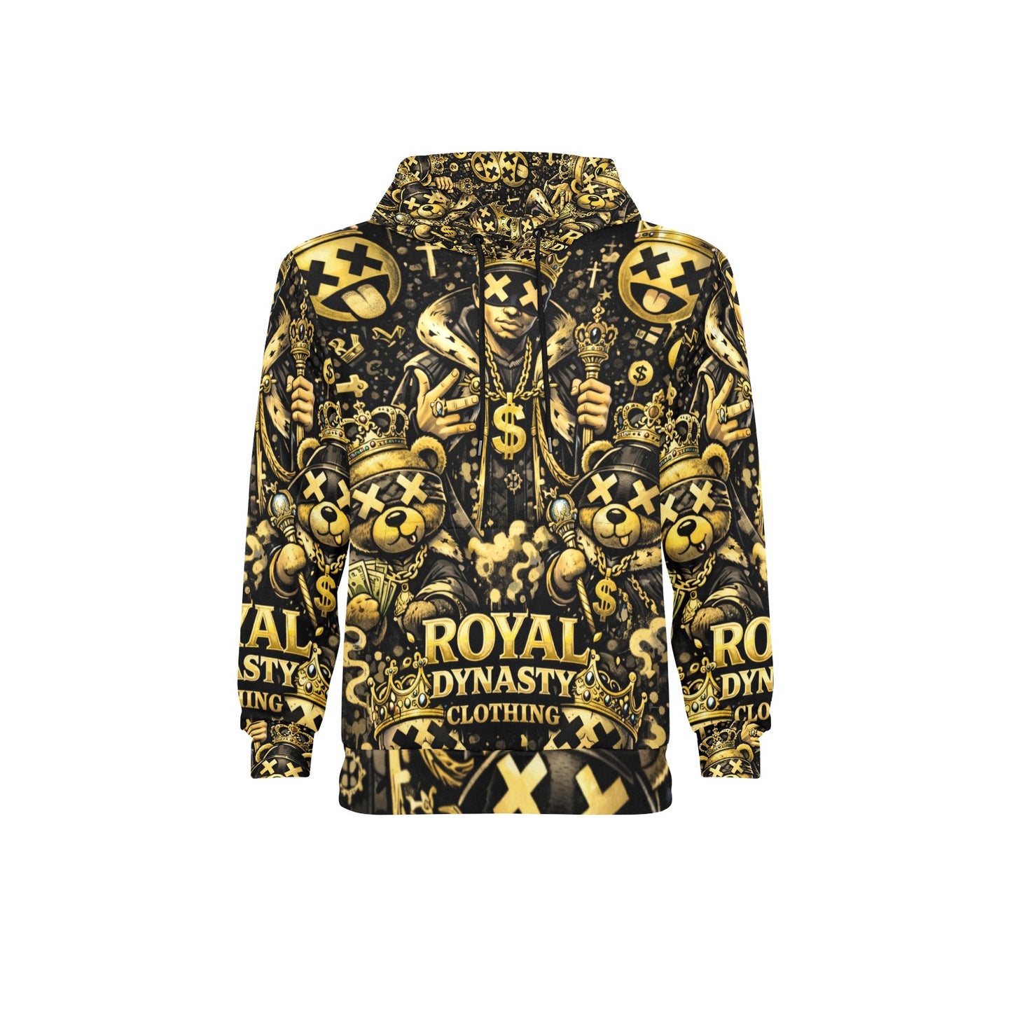 RDC BLACK AND GOLD KING EMOJI Men's Long Sleeve Fleece Hoodie (H55)