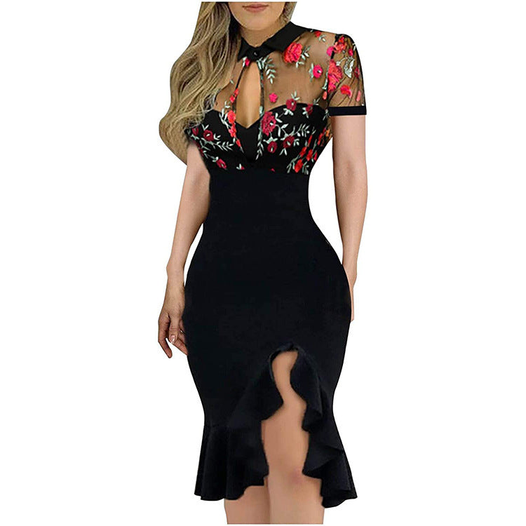 Embroidered Sequin Short Sleeve Dress