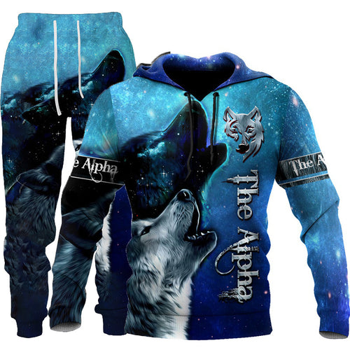 3D Wolf Print Tracksuit Set