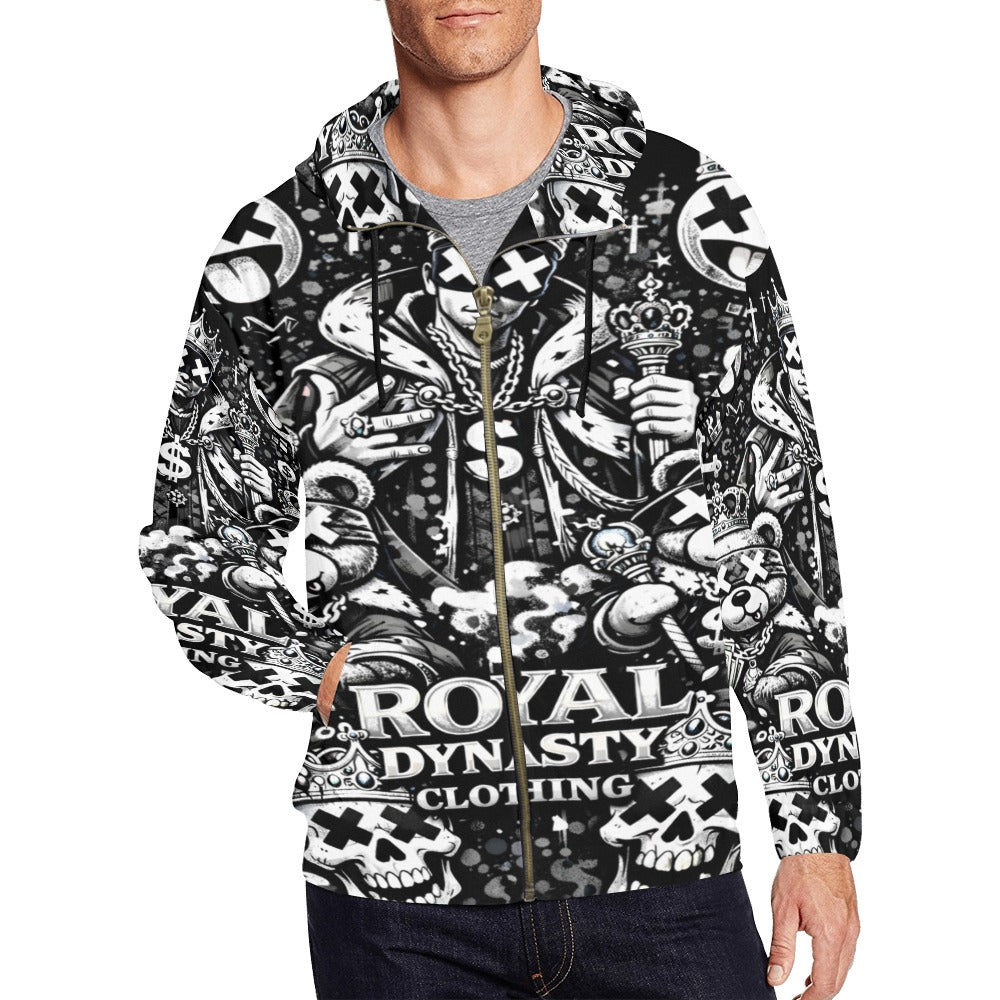 RDC BLACK AND WHITE KING EMOJI Men's All Over Print Full Zip Hoodie (Model H14)