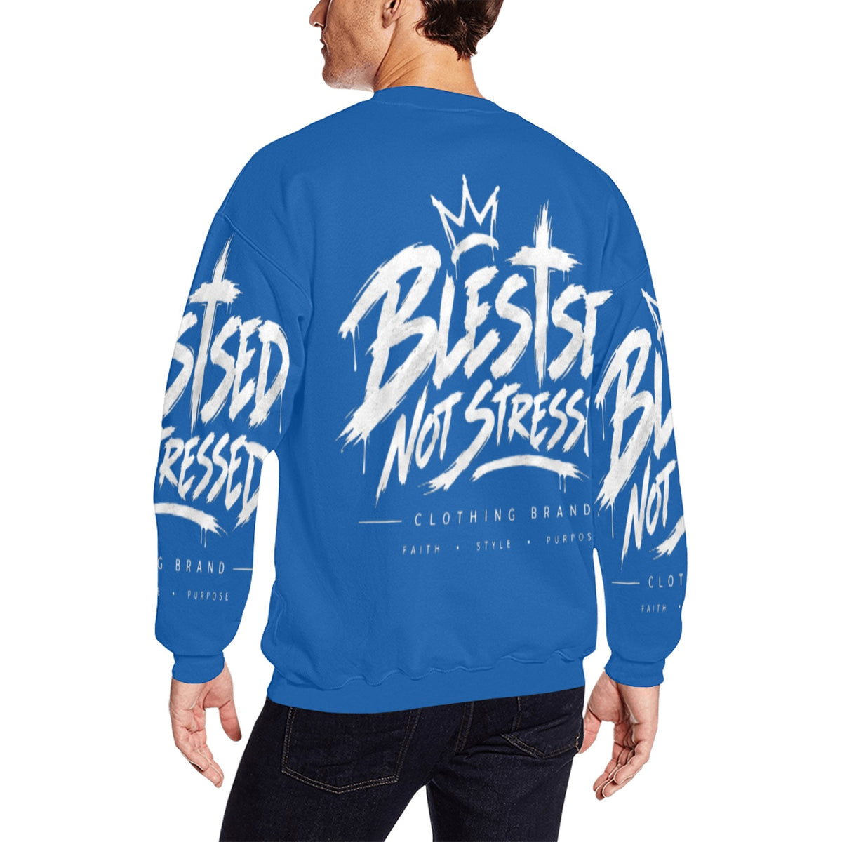 Blessed Not Stressed Men's Graphic Crewneck Sweatshirt