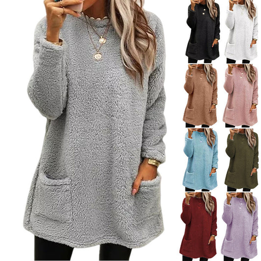 Women's Fleece Pullover Long Sweater With Pockets Winter Warm Casual Long Sleeve sweater