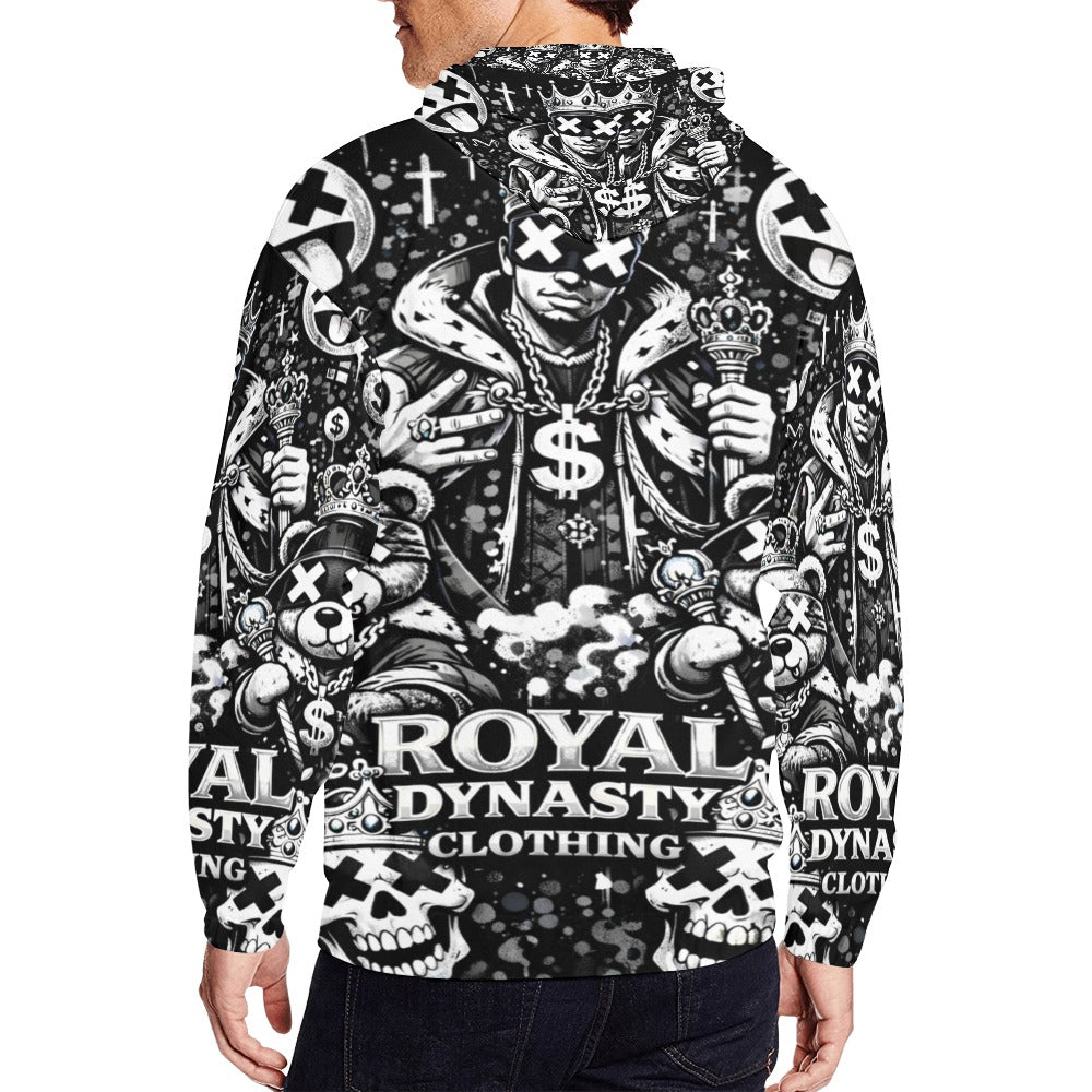 RDC BLACK AND WHITE KING EMOJI Men's All Over Print Full Zip Hoodie (Model H14)