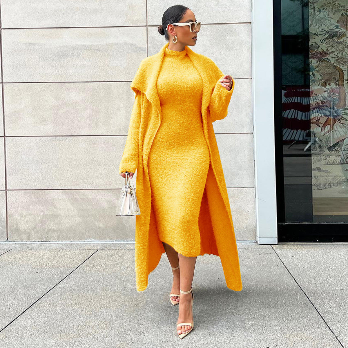 Autumn and winter cardigan velvet two-piece dress