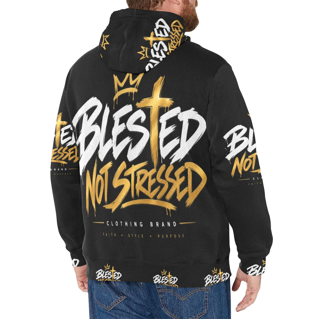 Blessed Not Stressed Men's Fleece Pullover Hoodie