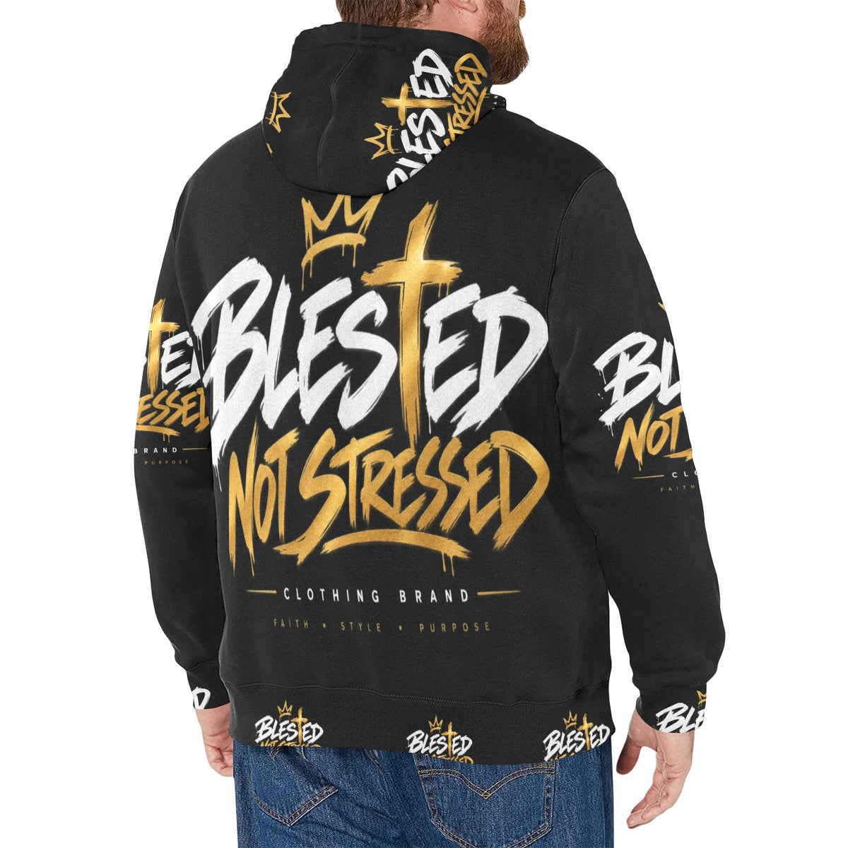 Blessed Not Stressed Men's Fleece Pullover Hoodie