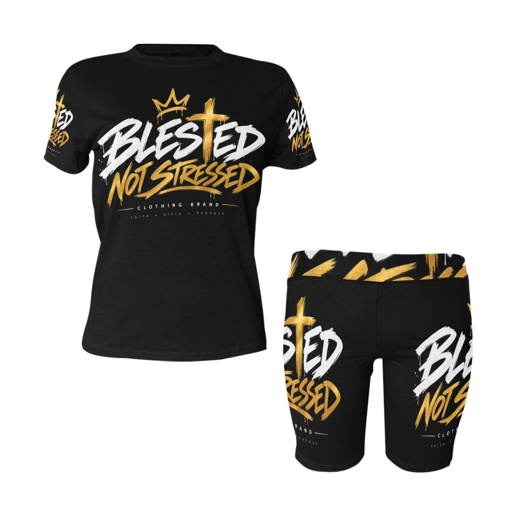 Blessed Not Stressed Women's T-Shirt & Shorts Yoga Set