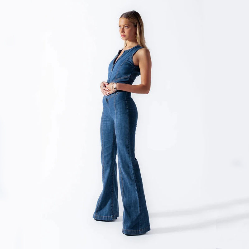 Summer Slim Heart-shape Backless Denim Jumpsuit for Women