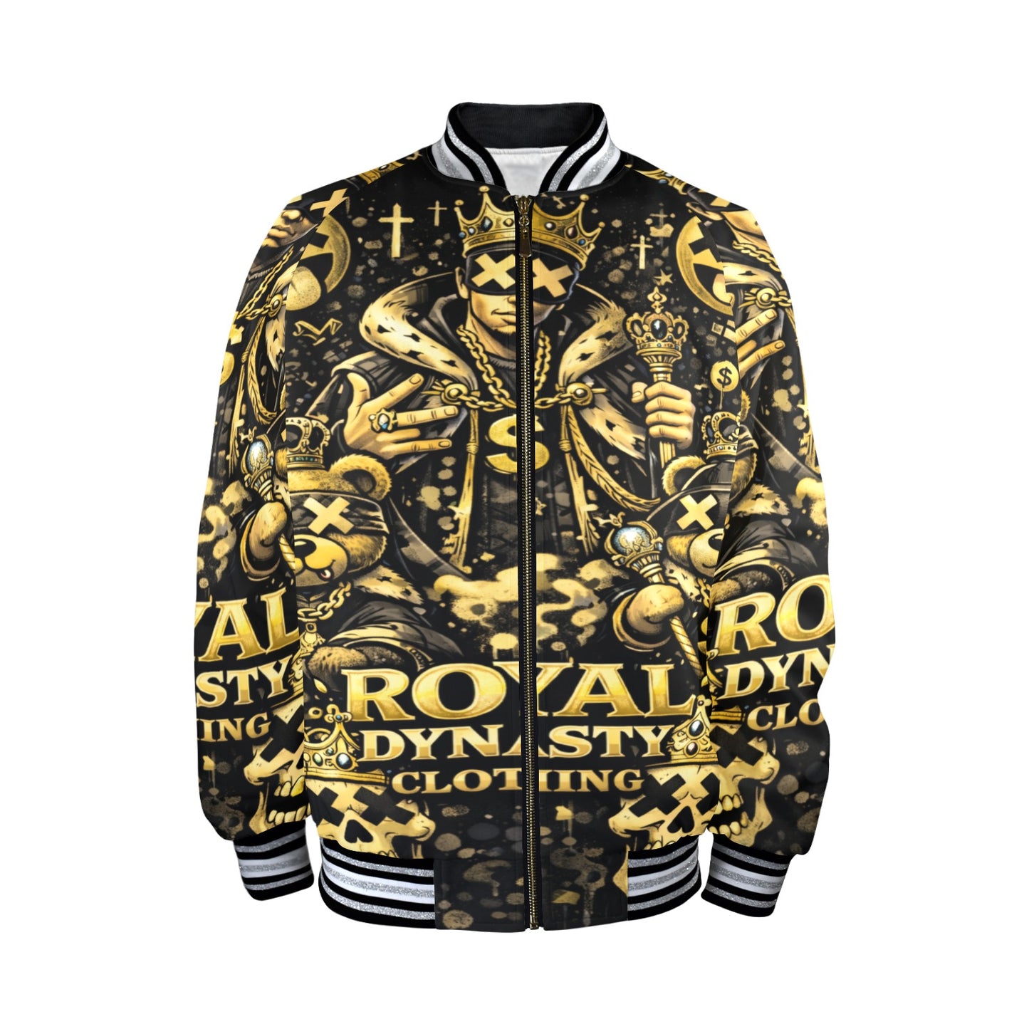 RDC BKACK AND GOLD KING TYPE SHHH New Men's Striped Trim Bomber Jacket