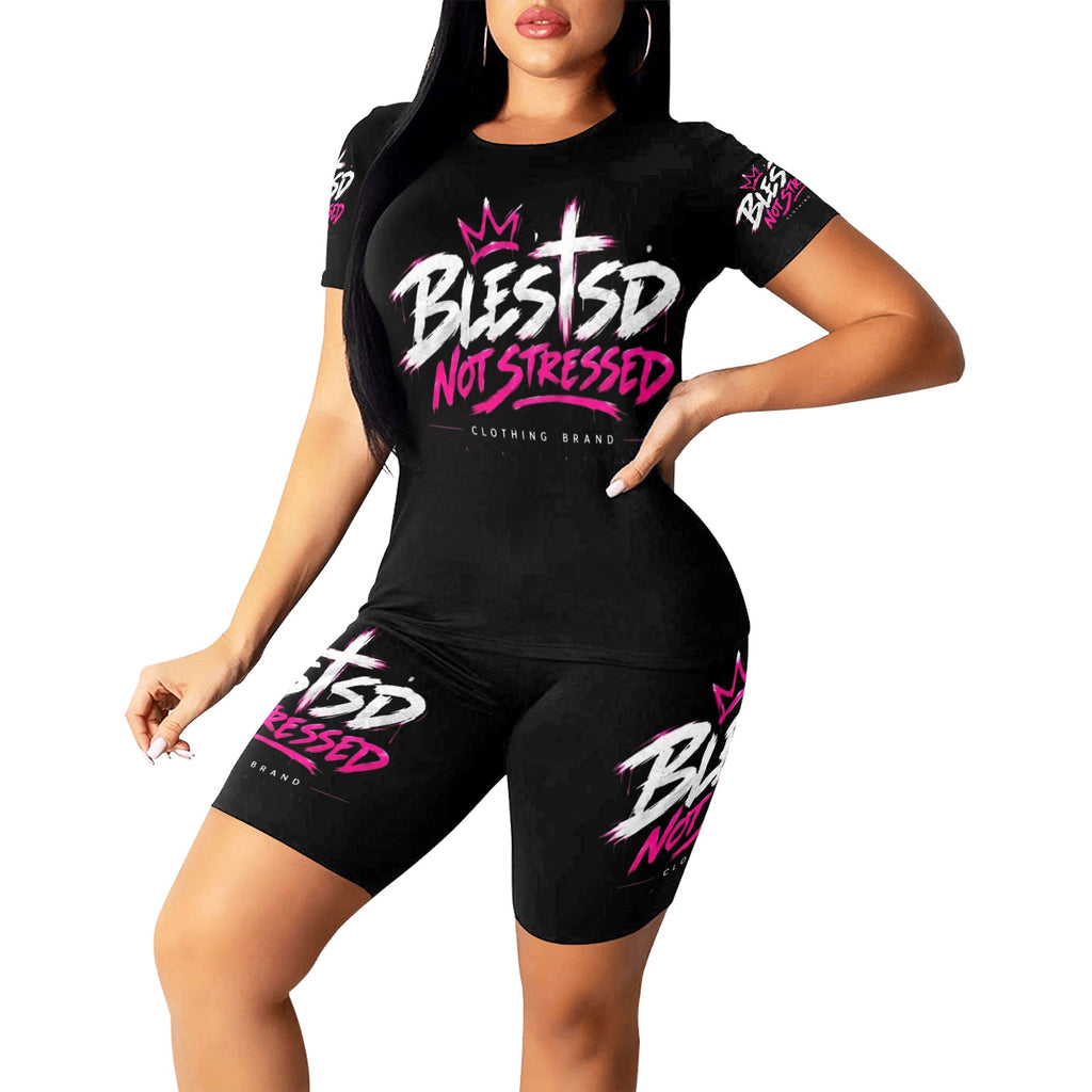 Blessed Not Stressed Women's Printed T-Shirt & Shorts Set