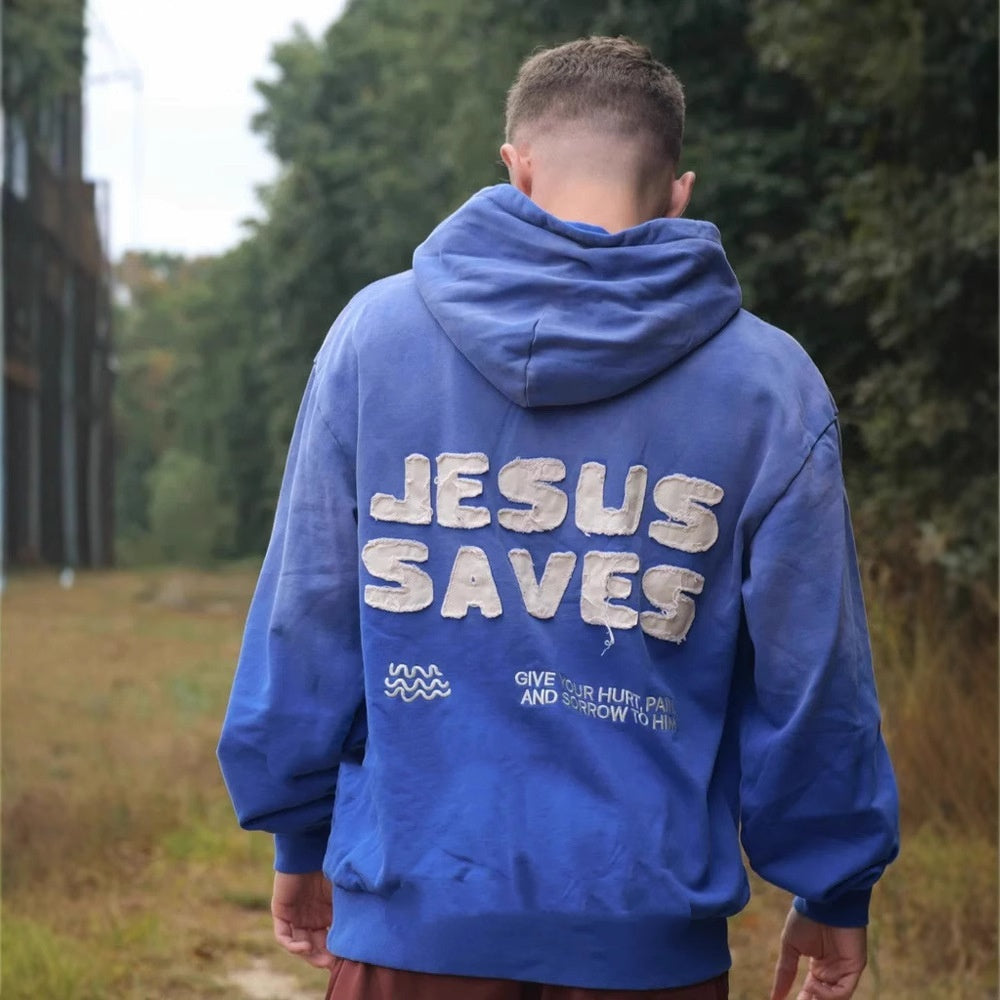 Jesus saves drop-shoulder Sleeve Hoodie Sweater