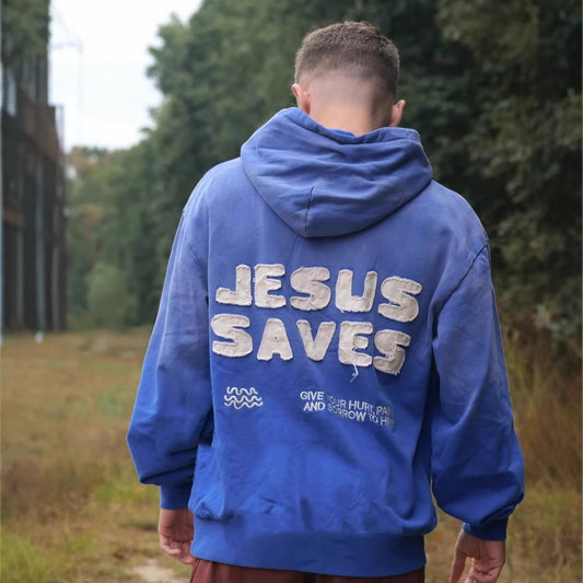 Jesus saves drop-shoulder Sleeve Hoodie Sweater