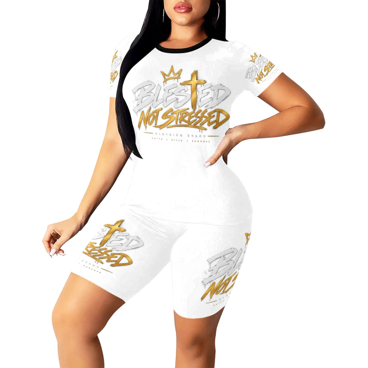 Blessed Not Stressed Women's T-Shirt & Shorts Yoga Set