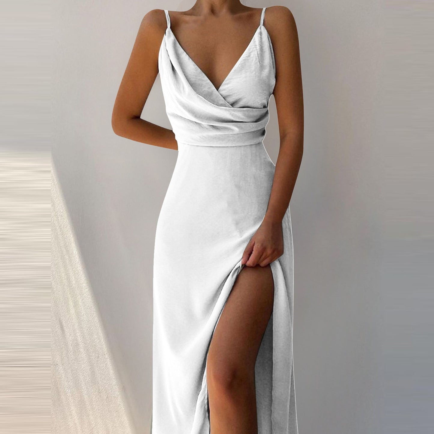 V-neck Slit Slim Suspender Dress For Women Clothing