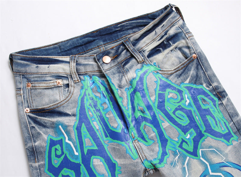 Stretch Print Dye Skinny Men's Jeans