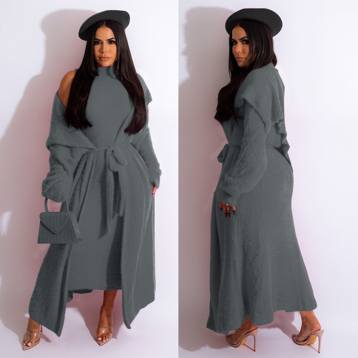 Autumn and winter cardigan velvet two-piece dress