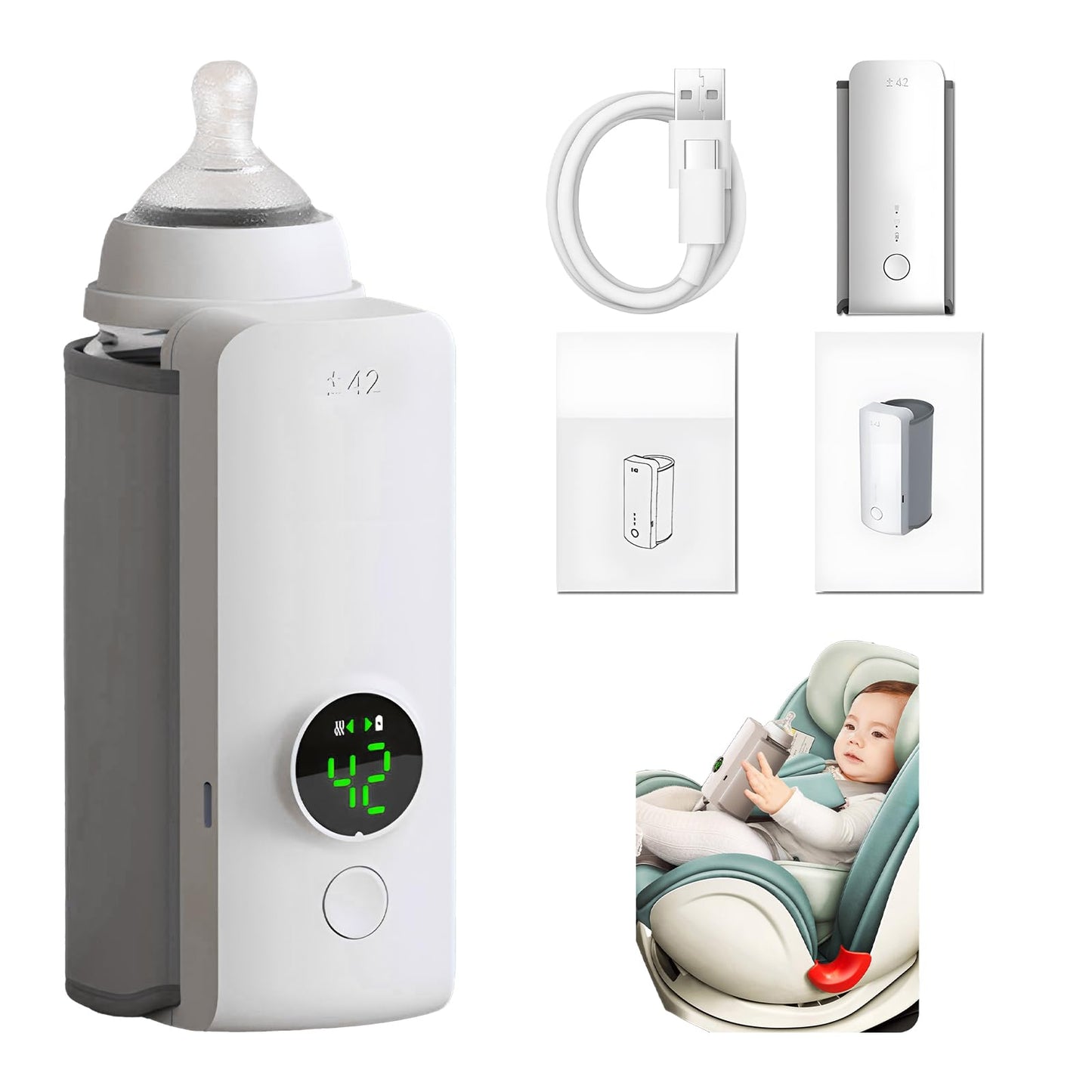 Portable Wireless Rechargeable Baby Bottle Warmer with USB Charging