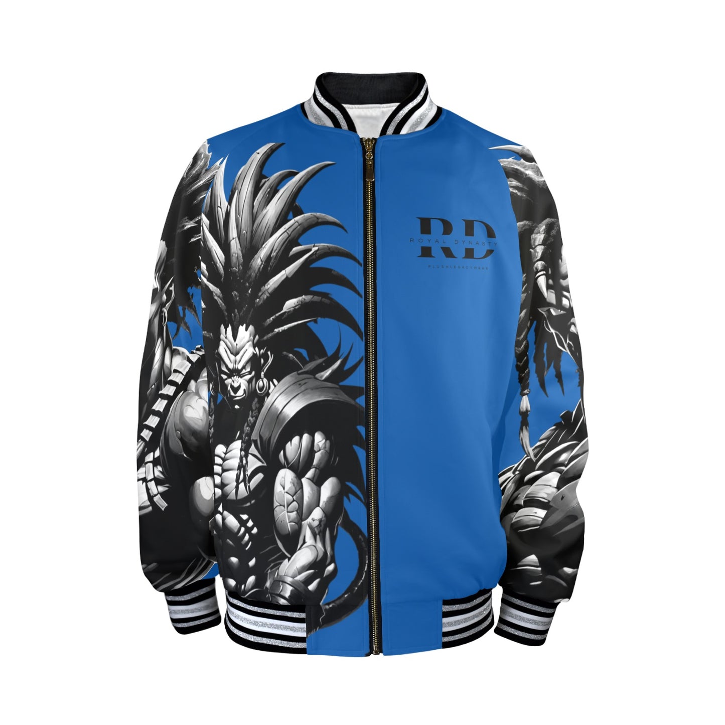ROYAL DYNASTY ANIME BLUE FLAME New Men's Striped Trim Bomber Jacket