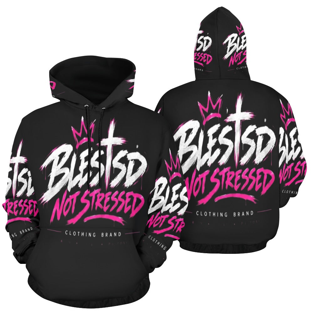 Blessed Not Stressed Women's All-Over Print Pullover Hoodie