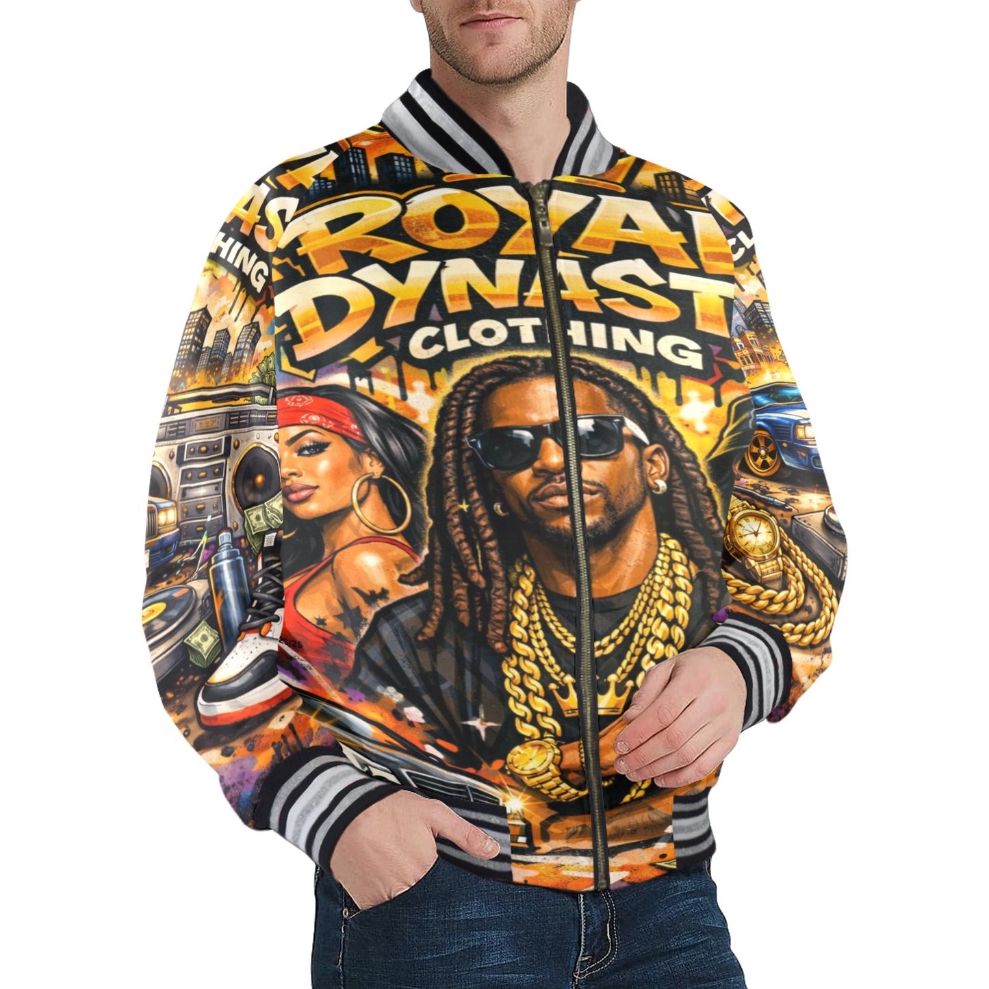ROYAL DYNASTY BIG MONEY New Men's Striped Trim Bomber Jacket