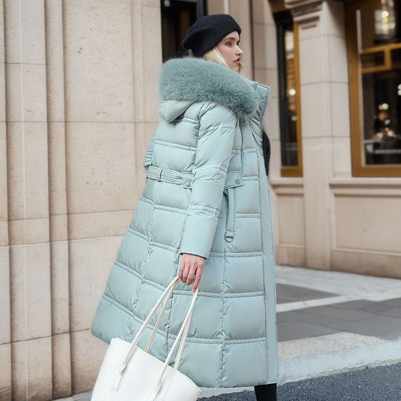 Women's Winter Slim Long Jacket With Fur Hood