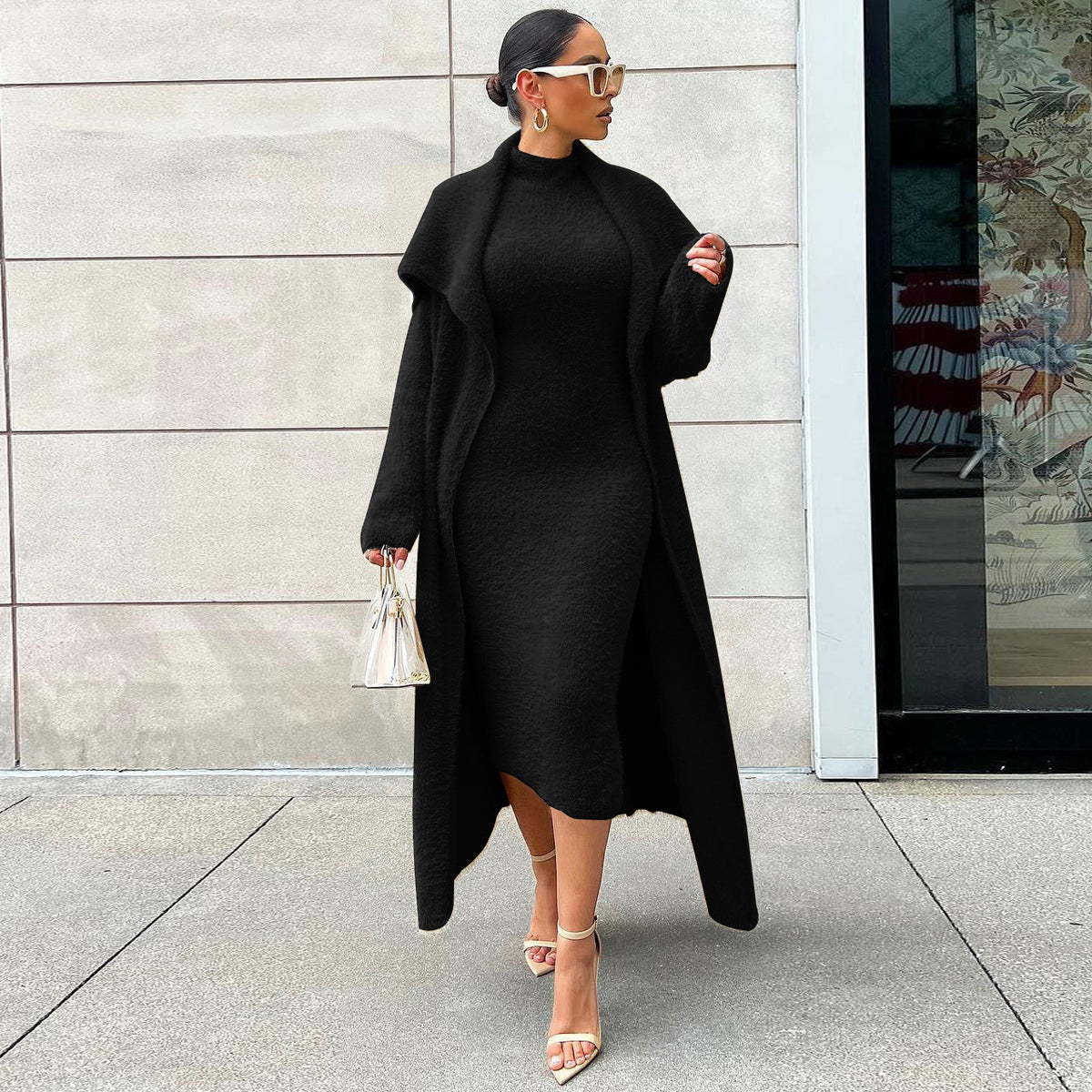 Autumn and winter cardigan velvet two-piece dress
