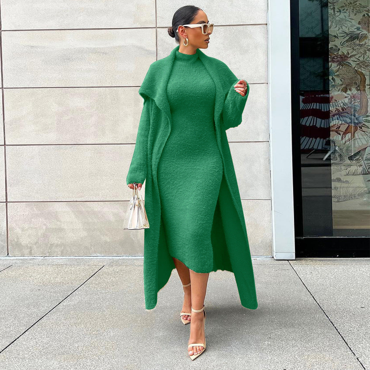 Autumn and winter cardigan velvet two-piece dress