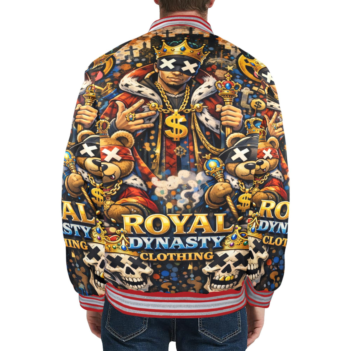 RDC RED KING EMOJI New Men's Striped Trim Bomber Jacket