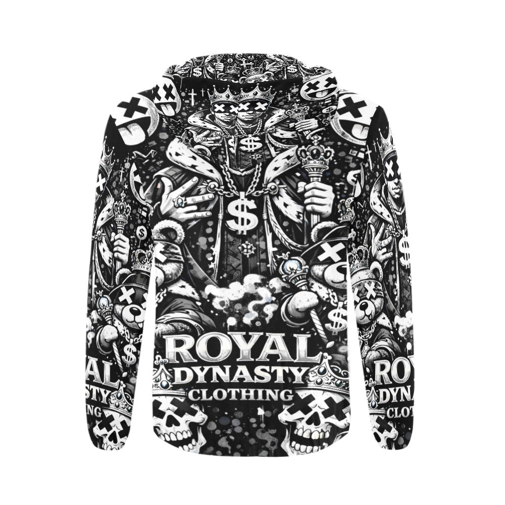 RDC BLACK AND WHITE KING EMOJI Men's All Over Print Full Zip Hoodie (Model H14)