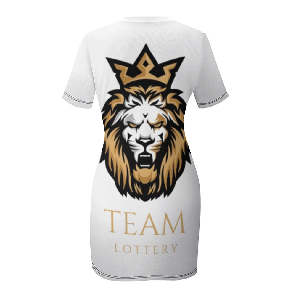 TEAM LOTTERY LION QUEEN Crew Neck Short Sleeve Dress