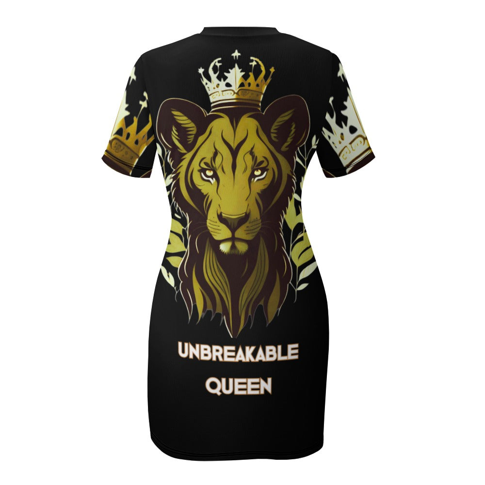 UNBREAKABLE QUEEN LIONNESS White Crew Neck Short Sleeve Dress