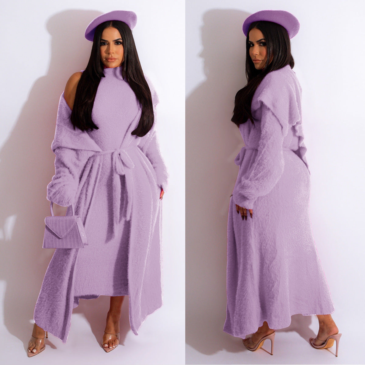 Autumn and winter cardigan velvet two-piece dress