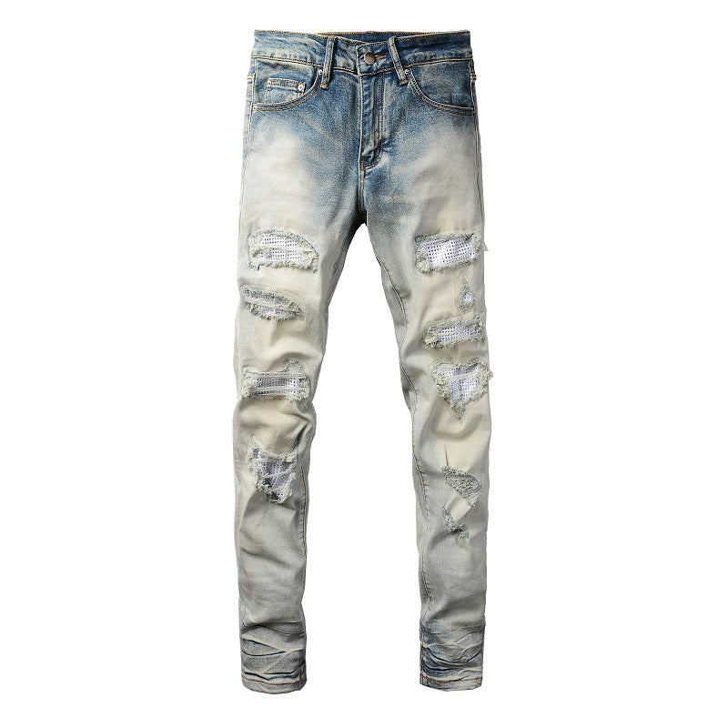 Casual Cool Hole & Patch Diamond Slim Fit jeans for Men