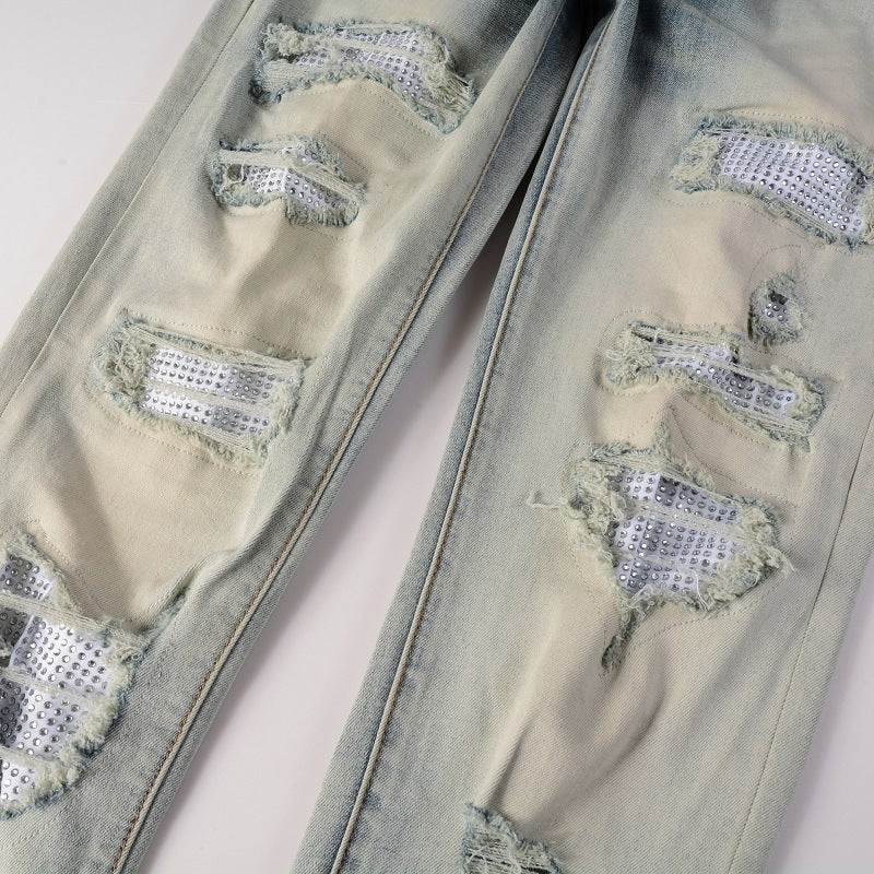 Casual Cool Hole & Patch Diamond Slim Fit jeans for Men