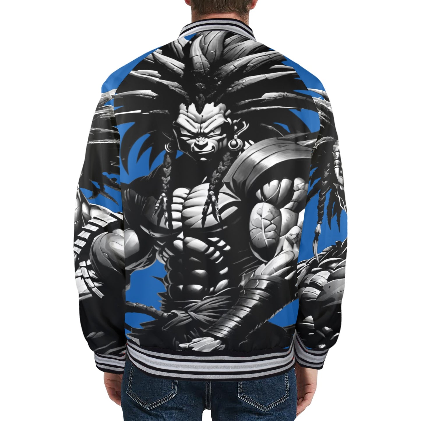 ROYAL DYNASTY ANIME BLUE FLAME New Men's Striped Trim Bomber Jacket