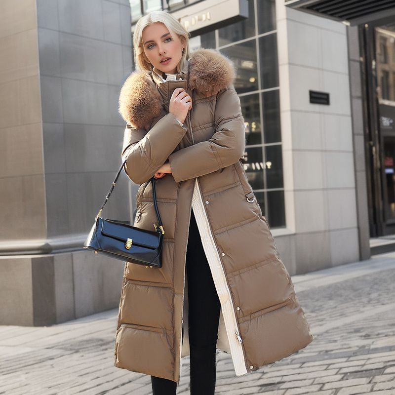 Women's Winter Slim Long Jacket With Fur Hood