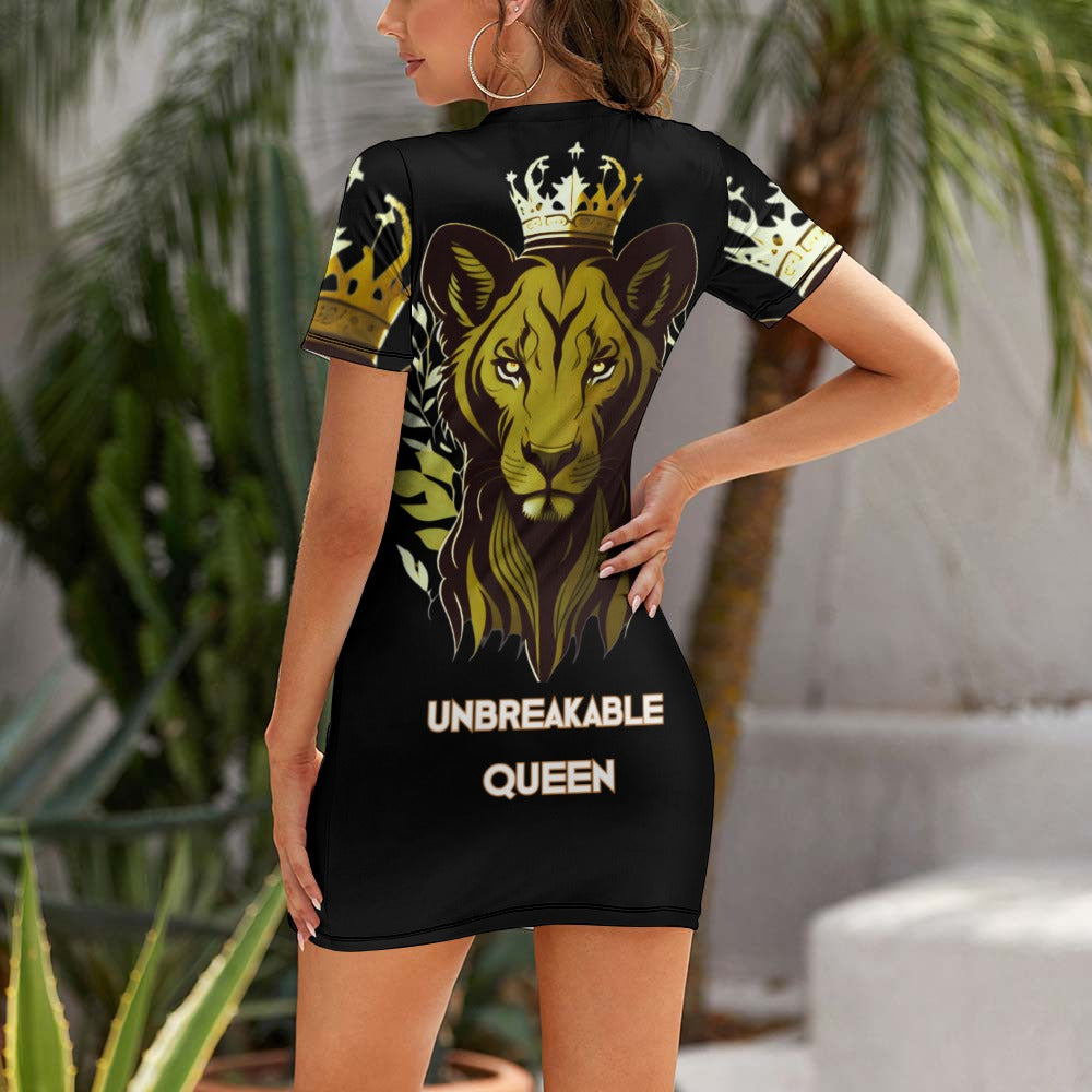 UNBREAKABLE QUEEN LIONNESS White Crew Neck Short Sleeve Dress