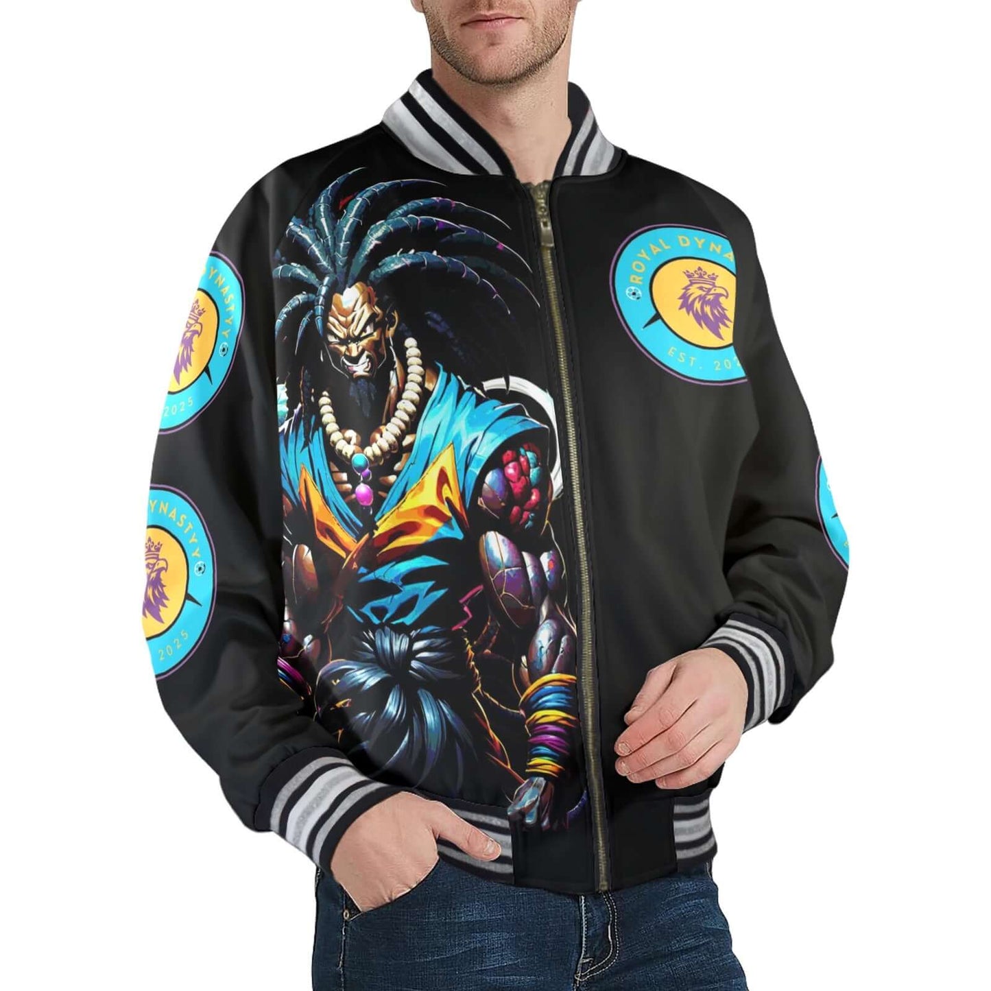 ROYAL DYNASTY LEGENDS NEVER DIE Men's Striped Trim Bomber Jacket